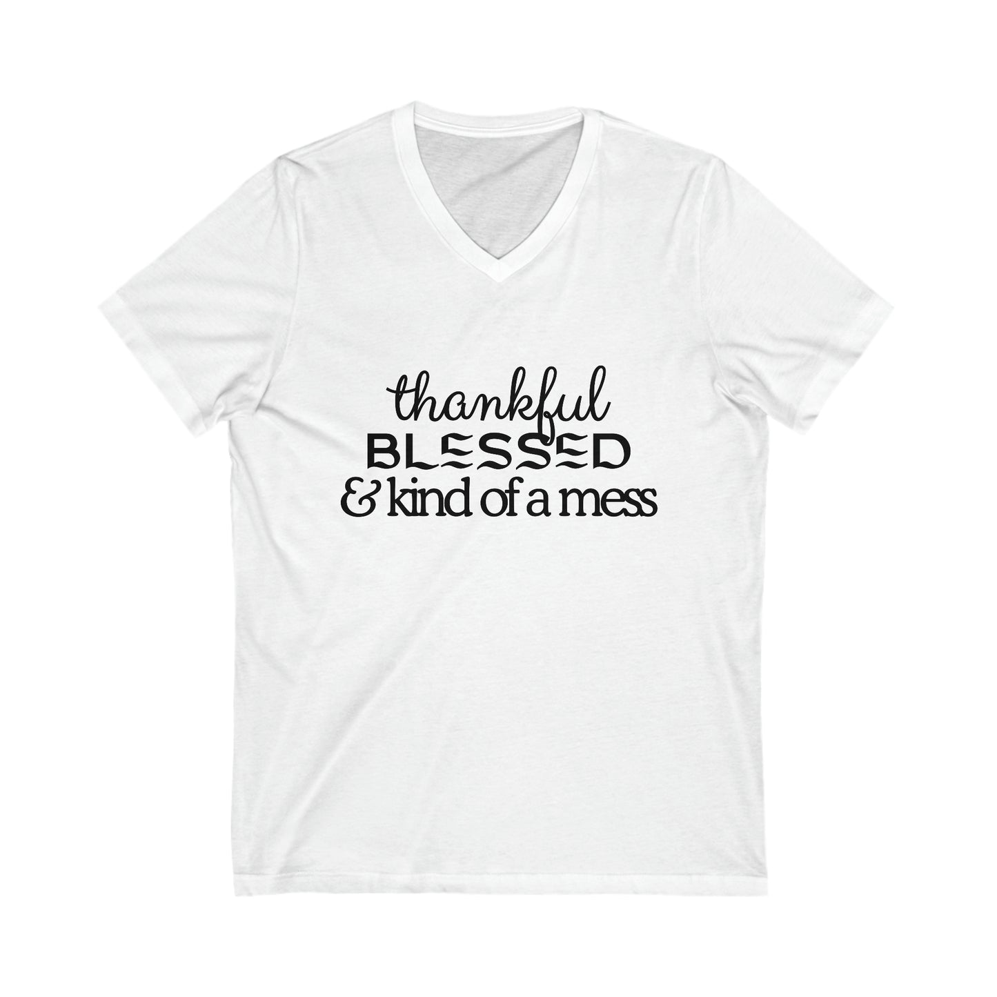 Thankful & Blessed Jersey Short Sleeve V-Neck Tee