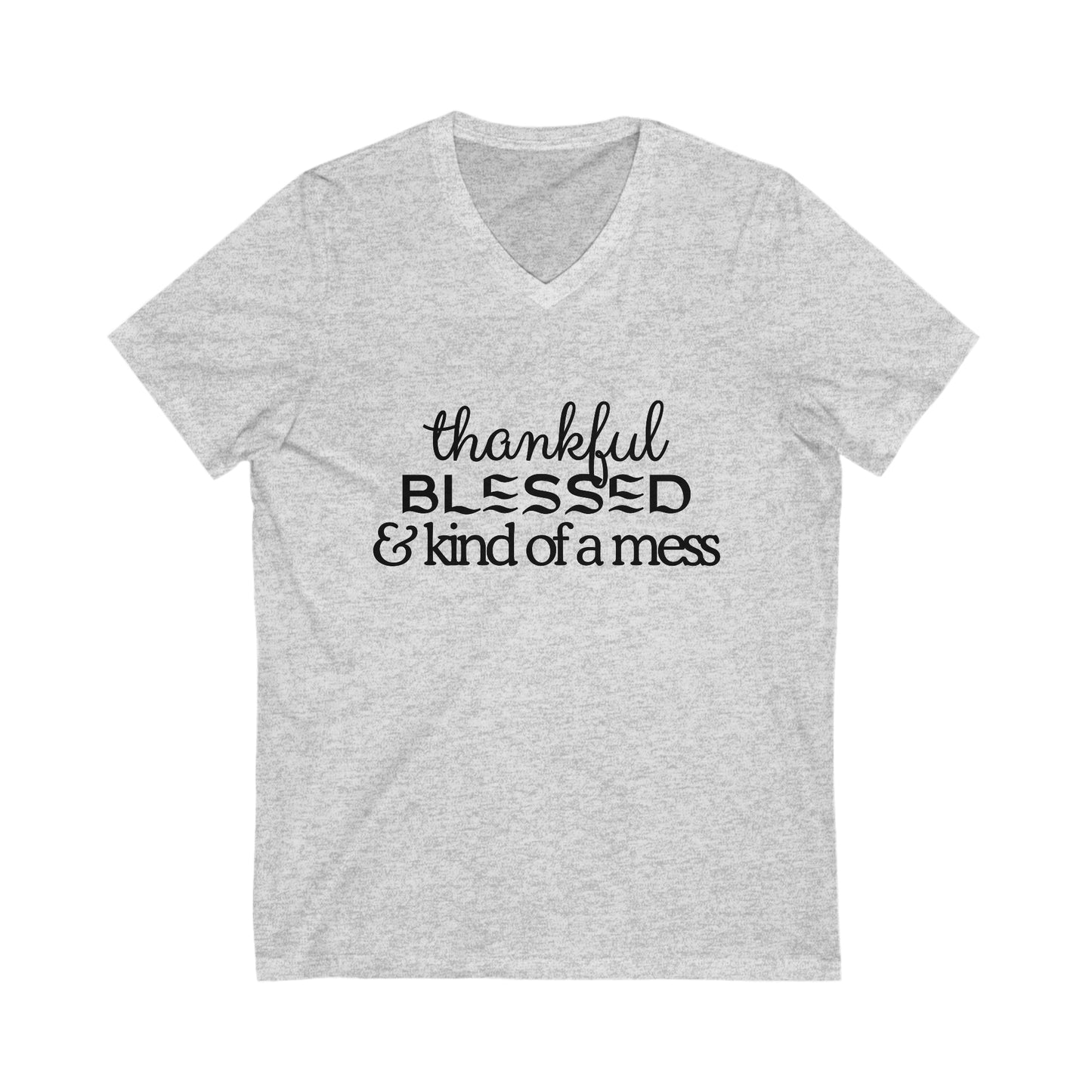 Thankful & Blessed Jersey Short Sleeve V-Neck Tee