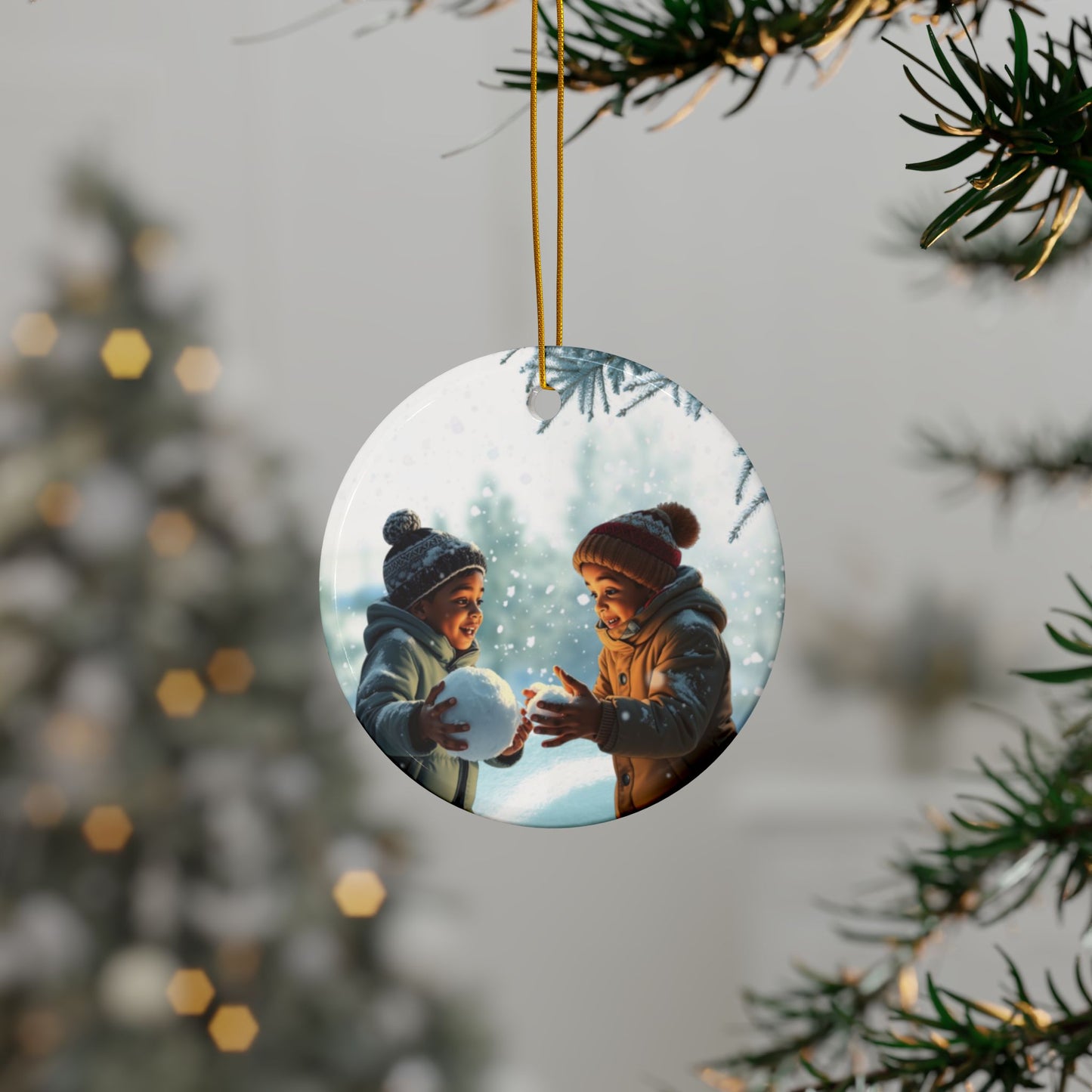 Snowball Fight - Premium - Ceramic Ornament