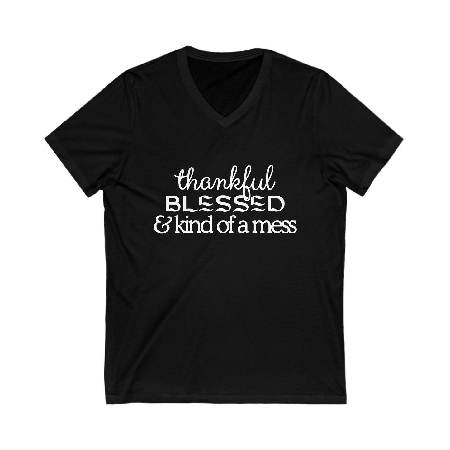 Thankful & Blessed Jersey Short Sleeve V-Neck Tee