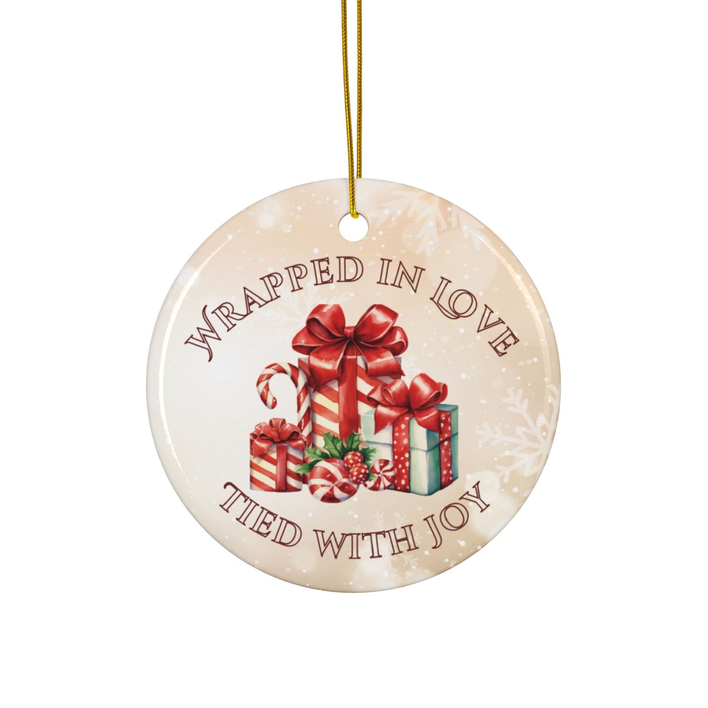 Ceramic Ornament - 'Wrapped in Love, Tied with Joy' Design