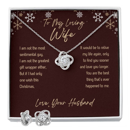 To My Wife Christmas Love Knot Earring & Necklace Bundle