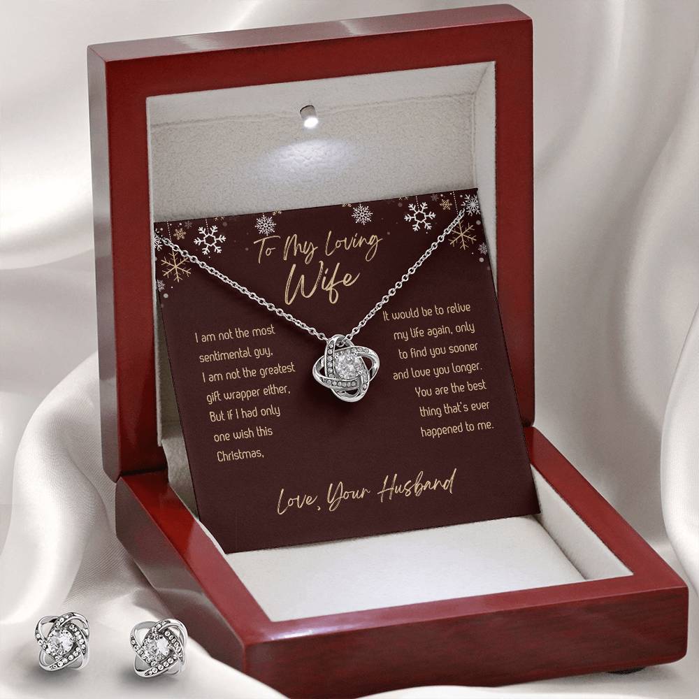 To My Wife Christmas Love Knot Earring & Necklace Bundle