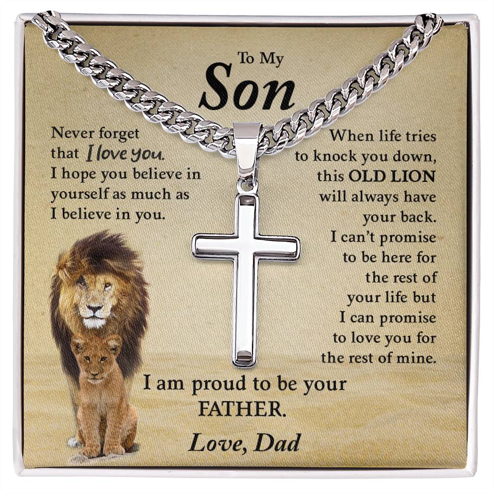 To My Son -  Artisan Cross Necklace on Cuban Chain