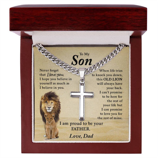 To My Son -  Artisan Cross Necklace on Cuban Chain